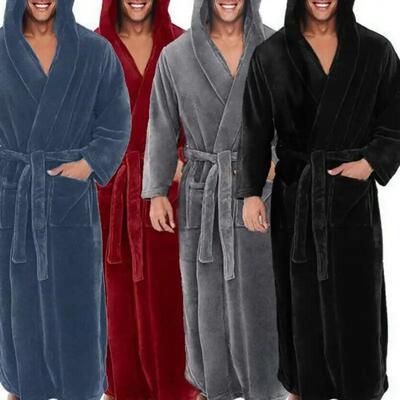 Oversize Men Bath Robe Winter Long Flannel Bathrobe