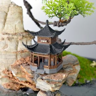 凉亭仿真亭子中式古建筑摆件复古古风亭子古代建筑模型假山鱼缸