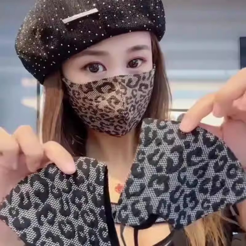 秋冬新款防风防尘防晒口罩透气豹纹呼吸立体韩版加大眼角时尚面罩