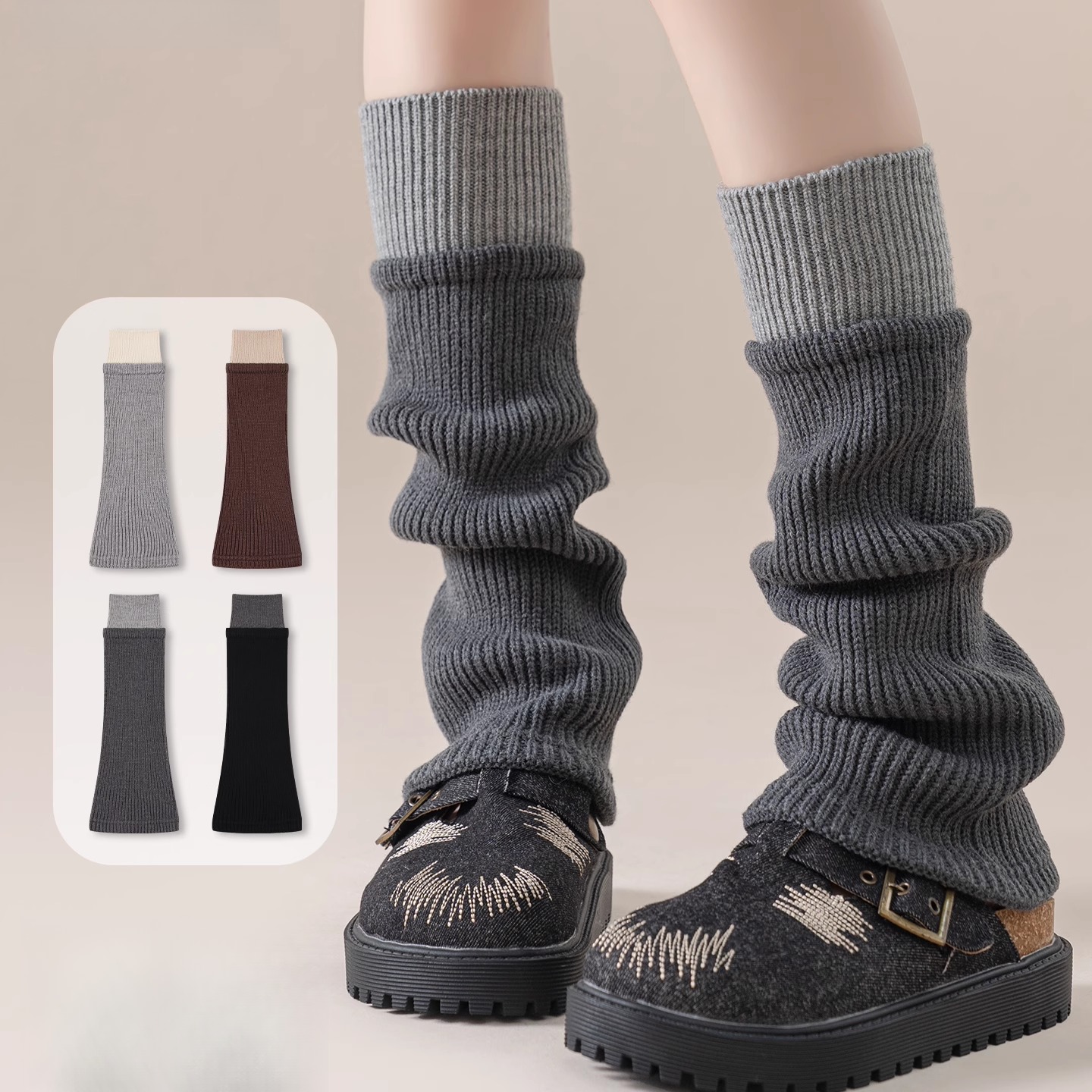 羊毛堆堆袜套秋冬季节保暖腿套小腿袜y2k针织护膝配雪地靴鲨鱼裤