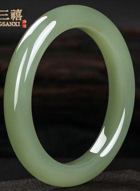 高防和田玉湖水绿手镯外蒙料古青色晴水细圆条扁条镯子年轻款手镯