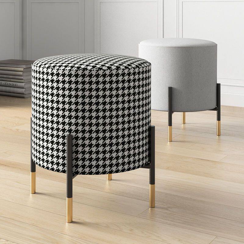 北欧轻奢圆凳小墩子化妆凳网红换鞋凳布艺沙发凳简约铁艺穿鞋圆墩