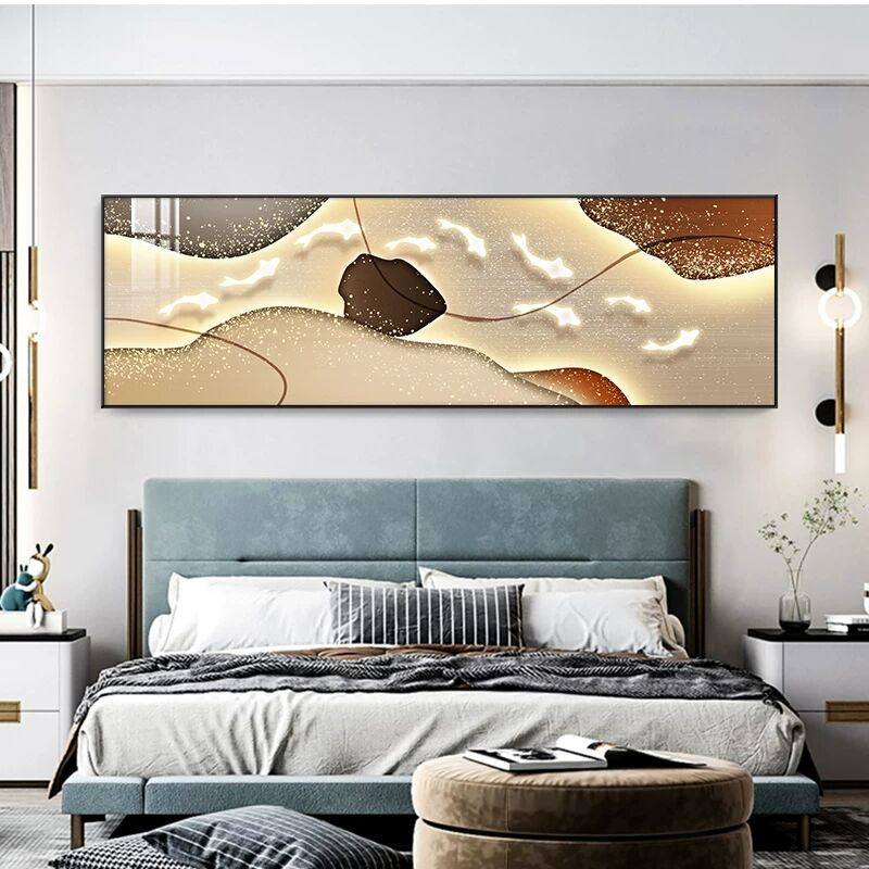 轻奢主卧室床头装饰画横幅九鱼图背景墙壁画房间简现代约温馨挂画,家居饰品,现代装饰画,淘宝优惠券,粉丝福利购,淘宝优惠卷