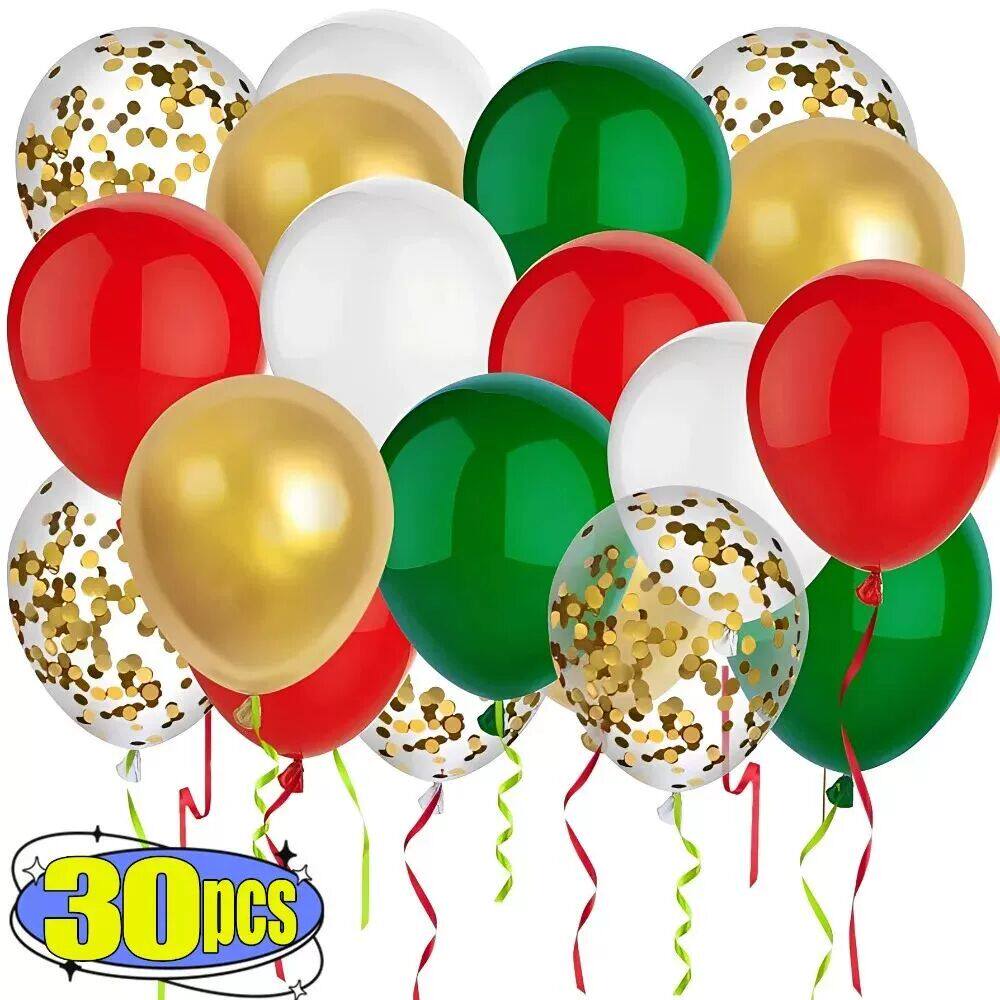 30PCS Christmas Balloon Set with Ribbon Red Green White Late