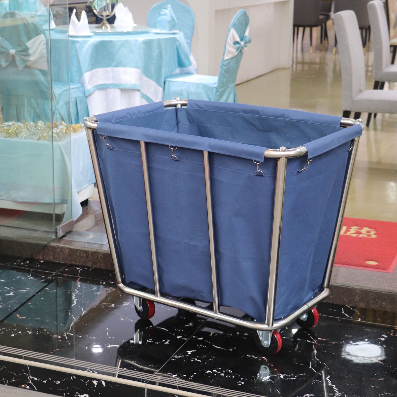 不锈钢布草车酒店宾馆洗衣房干洗店移动收纳保洁手推带扶手回收车