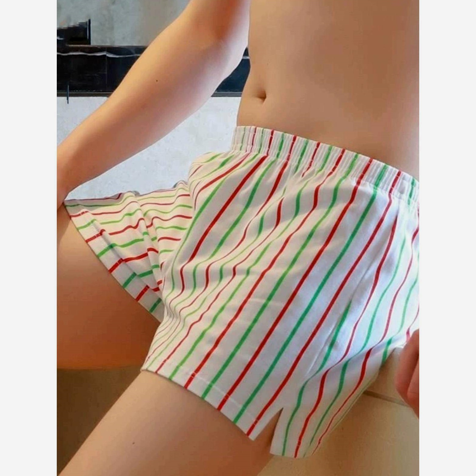 男士内裤纯棉宽松版条纹舒适男生四角运动潮流时尚平角短裤阿罗裤