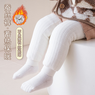 子冬季 加绒裤 加厚婴儿连裤 特厚外穿女童蚕丝棉裤 袜冬装 宝宝裤