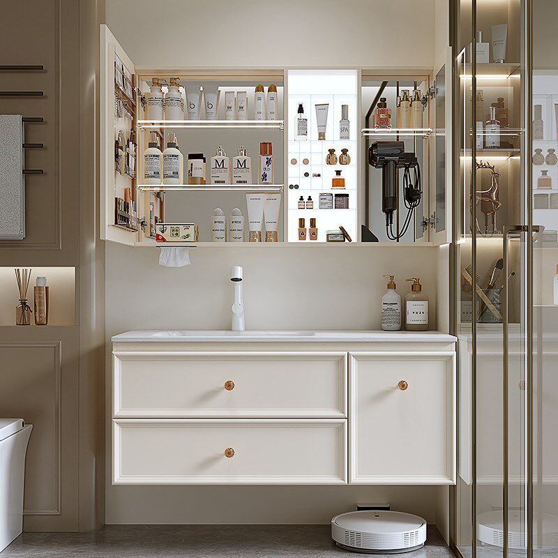 法式奶油风浴室柜陶瓷一体盆卫生间洗漱台实木洗手台盆卫浴柜组合