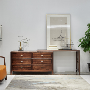 乌金木斗柜新中式六抽屉柜客厅实木横六斗橱卧室储物收纳家具整装