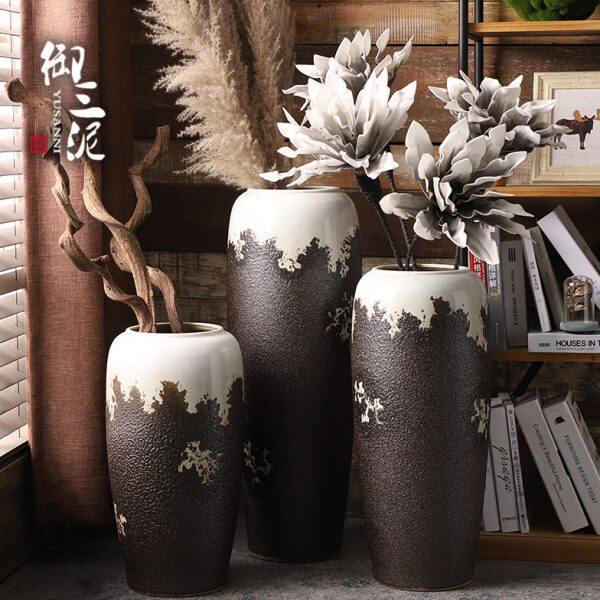 复古陶瓷落地花瓶客厅插花摆件现代简约欧式假花花插家居大号花盆