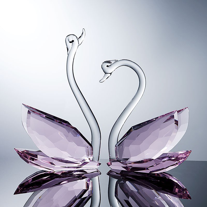 创意水晶玻璃粉色一对天鹅摆件结婚送礼物乔迁新S居客厅装饰工艺