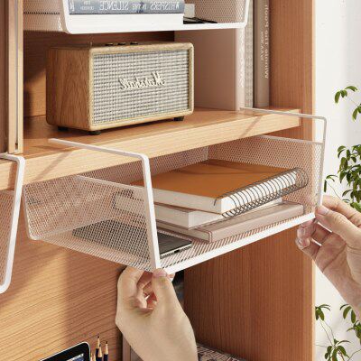 书柜书桌下挂篮置物架悬挂式隔层隔板免打孔宿舍衣柜分层收纳神器