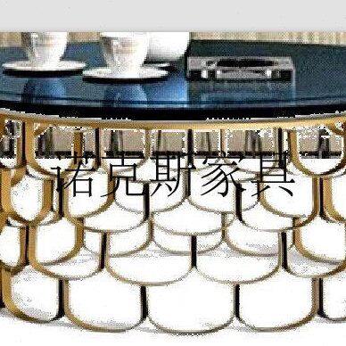 欧式后现代大理石茶台 样板房售楼处镀金不锈钢茶几 圆形茶桌定制