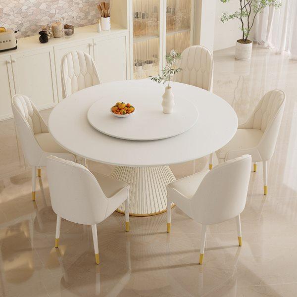 岩板餐桌椅组合奶油风圆形餐桌带转盘家用小户型现代简约饭桌圆桌,住宅家具,岩板餐桌,淘宝优惠券,粉丝福利购,淘宝优惠卷