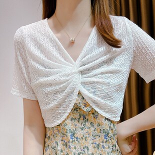 小披肩夏季 上衣薄款 配吊带裙 冰丝防晒短袖 外搭罩衫 蕾丝短款