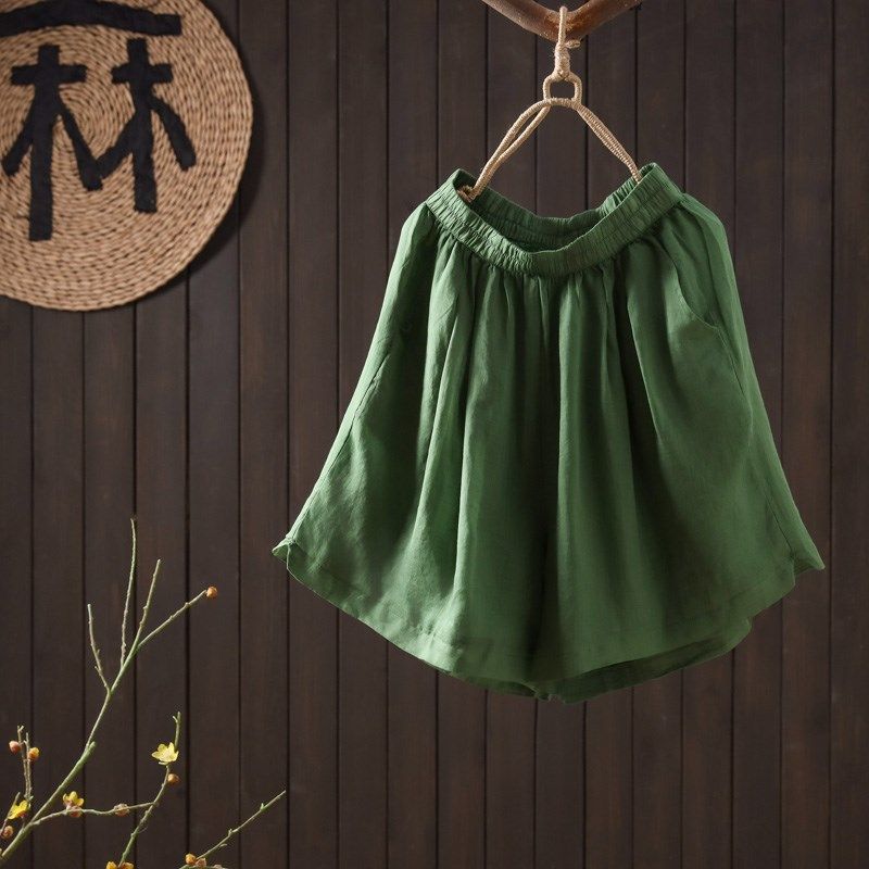 美衣复古苎麻阔腿裤女双层短裤休闲裤松紧腰宽松显瘦中裤五分裤夏,女装/女士精品,休闲裤,淘宝优惠券,粉丝福利购,淘宝优惠卷