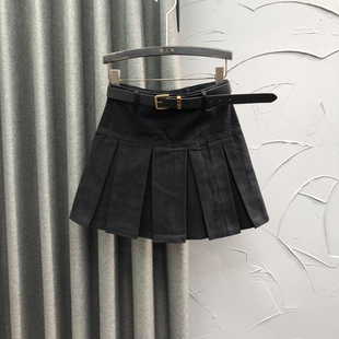黑色高腰显瘦牛仔短裙女夏天新款时尚洋气减龄A字百搭半身百褶裙