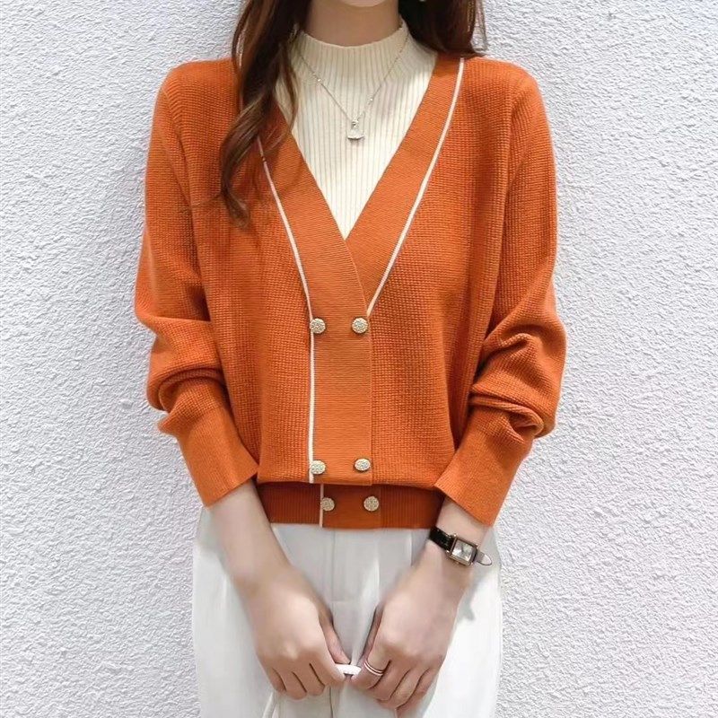 宽松遮肚【80-200斤】半高领假两件毛衣女冬洋派拼色宽松针织上衣,女装/女士精品,大码内搭,淘宝优惠券,粉丝福利购,淘宝优惠卷