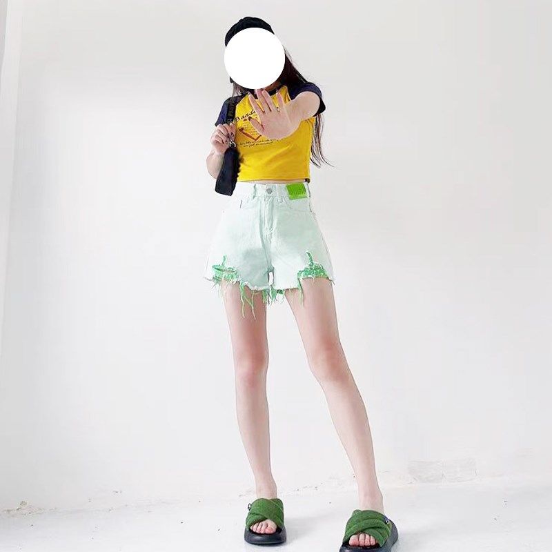 胖mm特大码粉色破洞牛仔短裤女夏季薄款高腰设计感宽松阔腿短热裤,女装/女士精品,大码裤装,淘宝优惠券,粉丝福利购,淘宝优惠卷