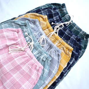 男大码 2020年春夏薄款 全棉双层绉布家居裤 女长裤 情侣纯棉纱布睡裤