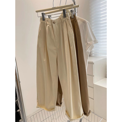 大码遮肉显瘦西装阔腿裤女夏季纯色百搭高腰休闲裤宽松直筒九分裤