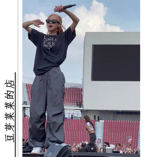 光泽感宽松抽绳降落伞裤女薄款辣妹高街休闲长裤夏工装裤束脚裤潮