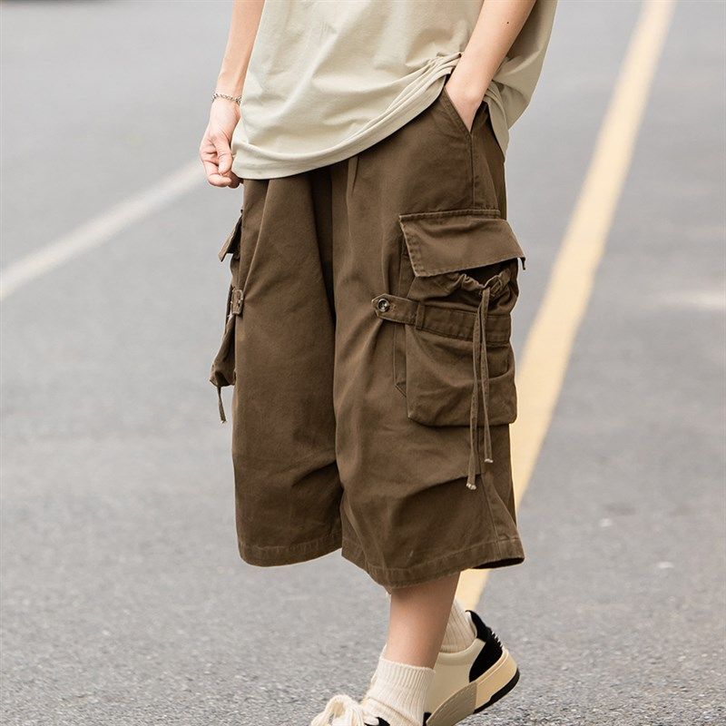 弎狸TIP 美式复古多口袋工装短裤男女休闲宽松直筒七分裤日系夏季,男装,短裤,淘宝优惠券,粉丝福利购,淘宝优惠卷