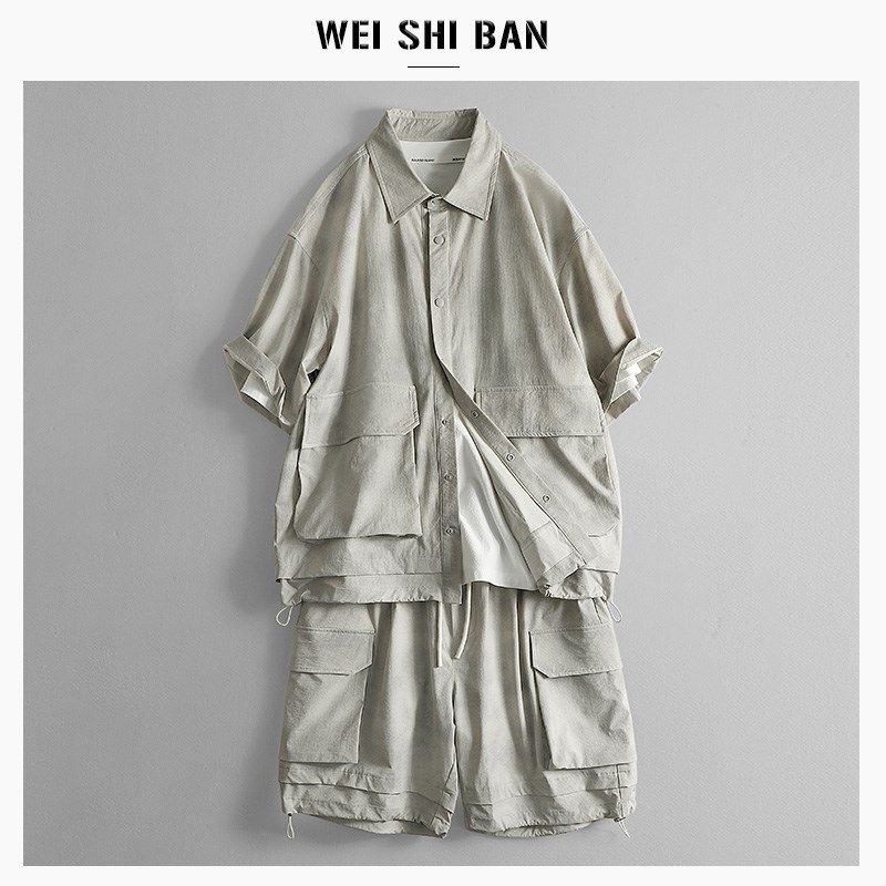 2025夏季新款男装套装美式休闲工装风短袖外套短裤多口袋一体装男,男装,时尚套装,淘宝优惠券,粉丝福利购,淘宝优惠卷