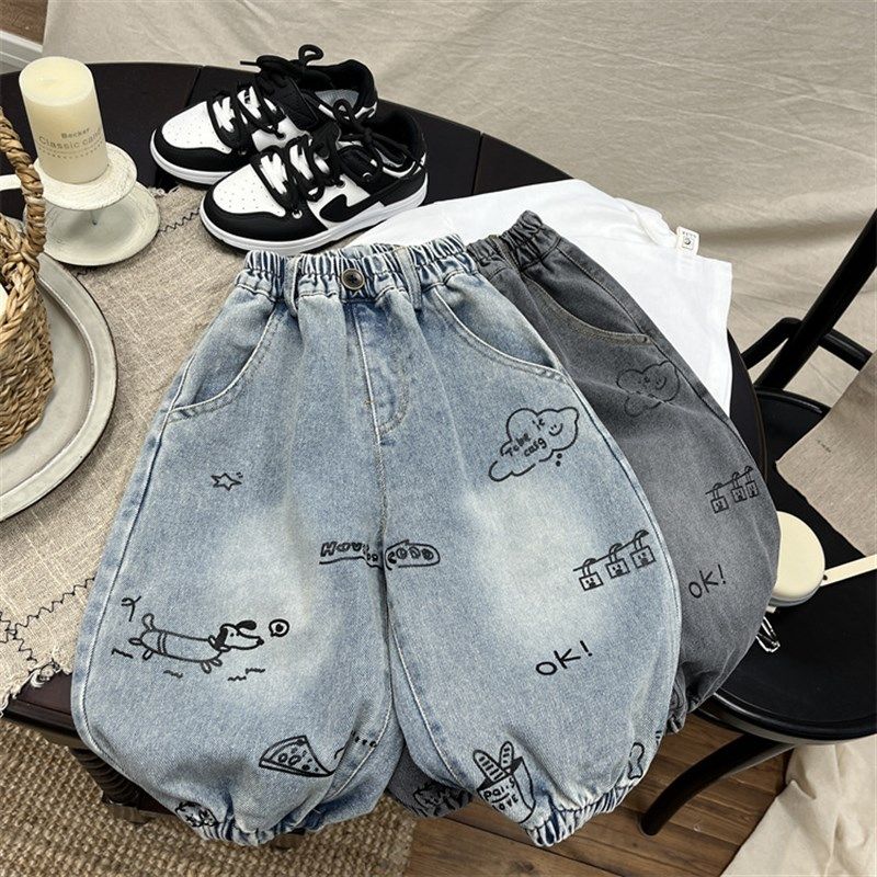 儿童牛仔裤2025春秋季男女童宝宝洋气涂鸦休闲裤中小童宝宝束脚裤,童装/婴儿装/亲子装,儿童牛仔裤,淘宝优惠券,粉丝福利购,淘宝优惠卷