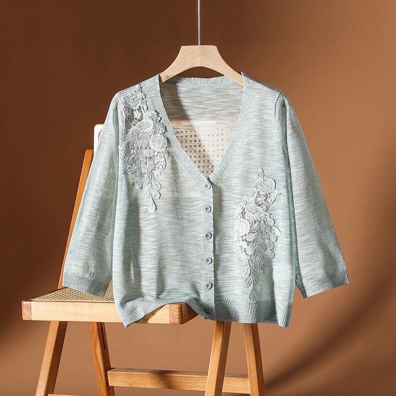 夏季七分袖V领冰丝针织开衫上衣女短款配吊带裙防晒衫百搭空调衫,女装/女士精品,毛针织衫,淘宝优惠券,粉丝福利购,淘宝优惠卷