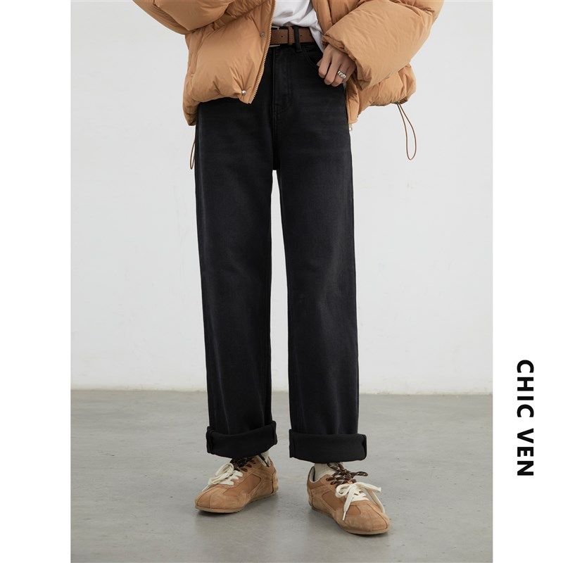 CV大码女装 冬新款高腰直筒牛仔裤显瘦加绒黑色裤子送皮带胖MM女,女装/女士精品,大码裤装,淘宝优惠券,粉丝福利购,淘宝优惠卷