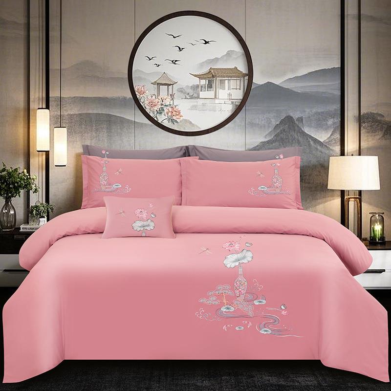 2025年新款100支长绒棉绣花四件套直销纯棉床单款床上套件