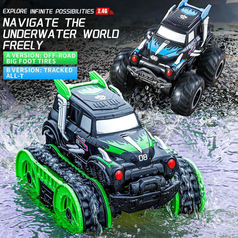 JJRC水陆两栖四驱大脚攀爬遥控车双面行驶儿童玩具履带特技车