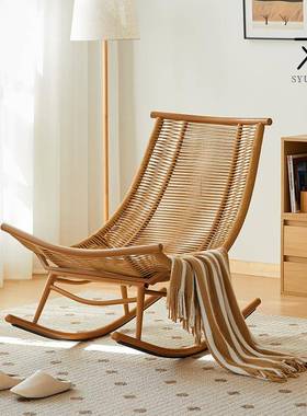 7T阳台摇椅家用大人躺椅秋冬季休闲中式室内庭院两用懒人藤椅摇摇