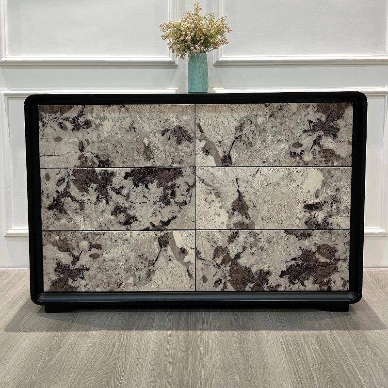 意式轻奢实木六斗柜复古玄关雪山飞狐贴膜烤漆柜卧室大容量储物柜