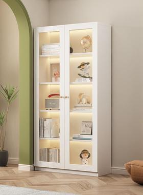 书柜书架简约现代实木质置物柜客厅收纳柜家用防尘玻璃门展示柜J^