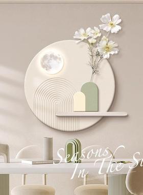 插花绿植砂岩画奶油风餐厅装饰画立体高级感饭厅挂画2024新款壁画