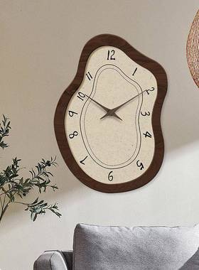 16英寸法式复古晶瓷面木制钟表静音挂钟客厅高级感挂墙时钟