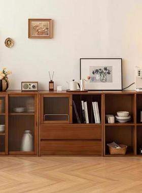 实木组合书柜桌面收纳柜中古色电视柜卧室小户型储物柜客厅边柜