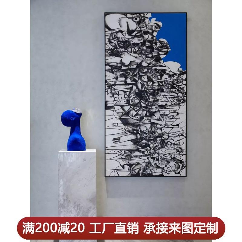 新中式手绘油画水墨风山水画现代简约入户玄关装饰画走廊过道挂画