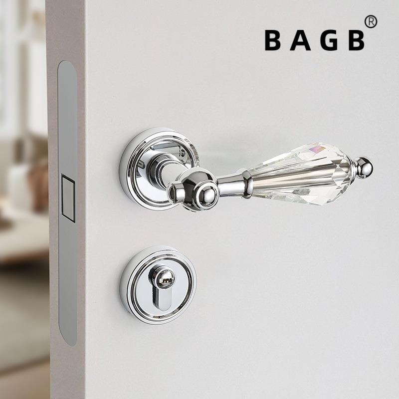 BAGB法式风银色金色卧室卫生间门锁水晶静音家用锁具磁吸门锁把手