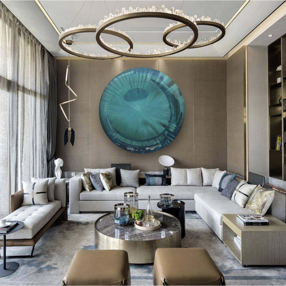 圆形抽象玄关过道走廊手绘油画木雕立体设计师挂画高级艺术装饰画