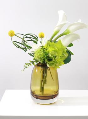 现代简约轻奢玻璃插花瓶仿真花艺售楼处洽谈桌茶几样板间软装摆件