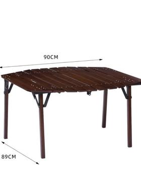 户外八角桌便携式一体收纳榉木桌露营野餐烧烤折叠桌野营自驾旅游