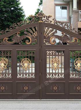 别墅大门铝艺庭院门电动遥控门双开防盗门欧式铁