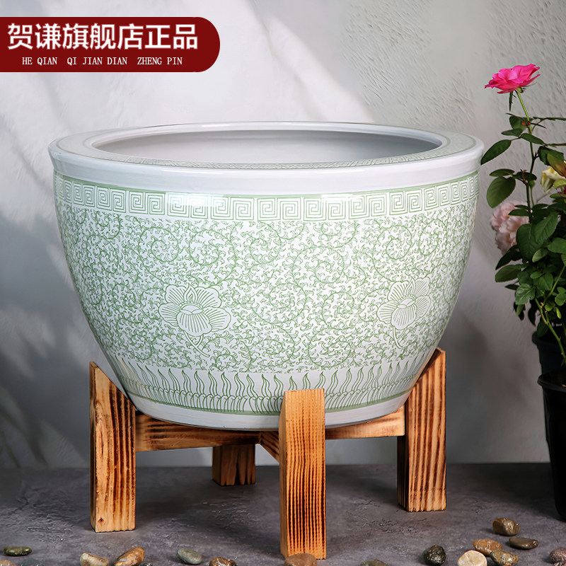 古法陶瓷鱼缸阳台庭院荷花缸老式乌龟甲鱼缸假山景观盆大型锦鲤缸