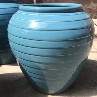 大肚蓝色陶罐落地特大花瓶民宿储水缸客厅造景流水坛子装饰插花器