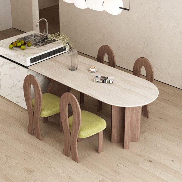 法式中古风餐桌简约小户型家用洞石岩板半椭圆岛台实木餐桌椅组合,住宅家具,岩板餐桌,淘宝优惠券,粉丝福利购,淘宝优惠卷