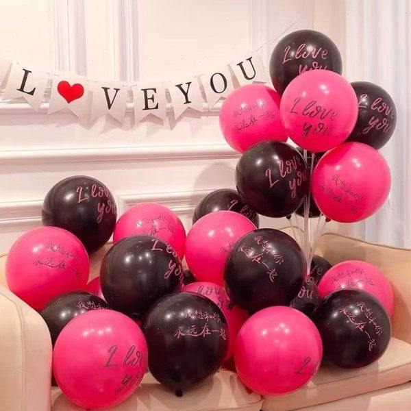 玫红黑告白气球装饰情人节女友生日求婚结婚表白派对浪漫场景布置,节庆用品/礼品,装扮布置套餐,淘宝优惠券,粉丝福利购,淘宝优惠卷