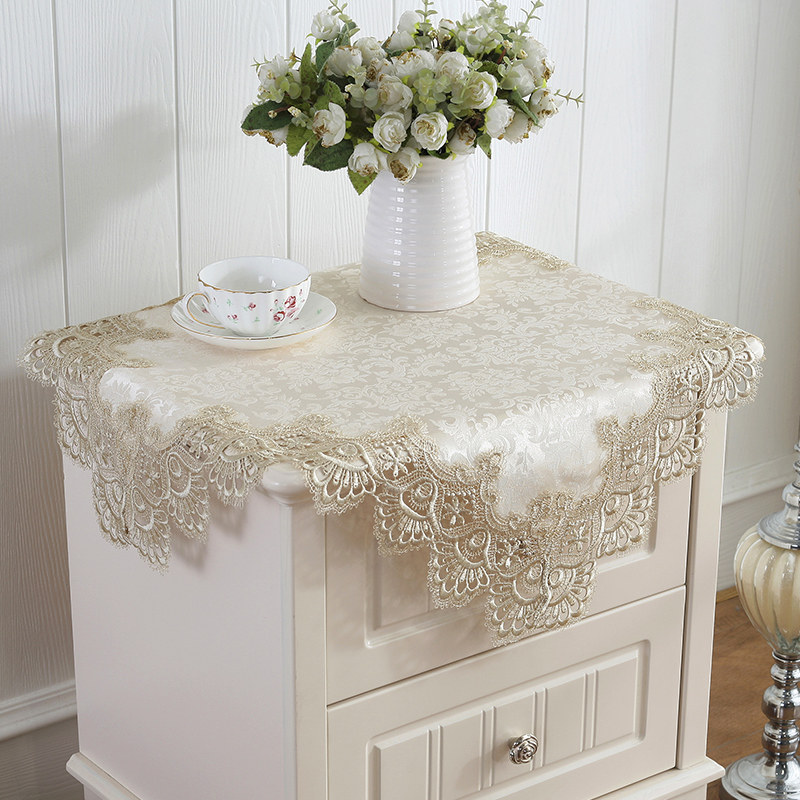 床头柜盖布欧式 网红蕾丝洗衣机防尘罩冰箱盖巾轻奢梳妆台垫套